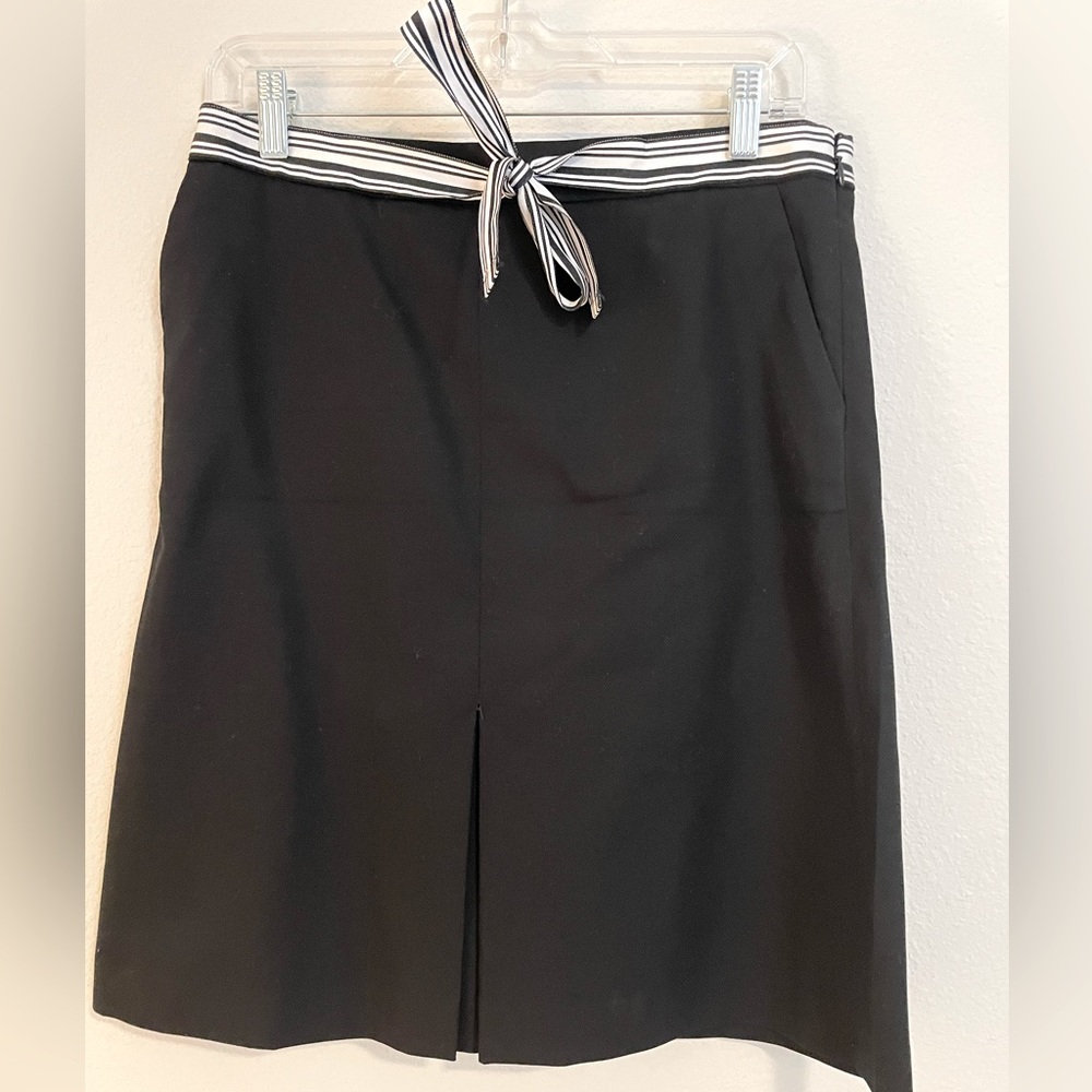 Talbots Black A Line Skirt with Black and White Tie Belt Size 8P